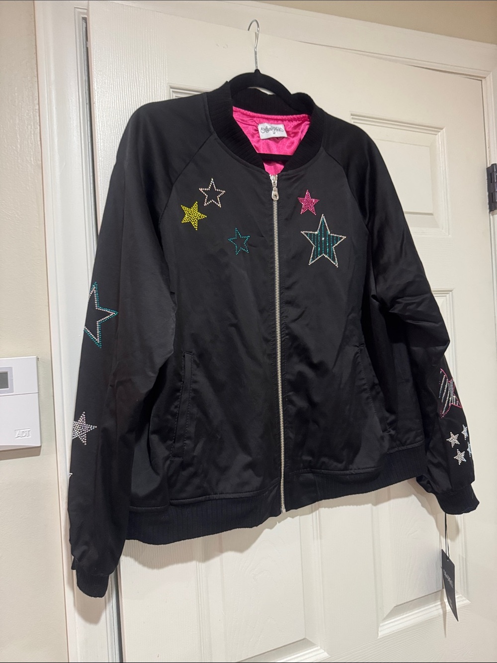 Lauren Moshi/Black/Multi-Color Embroidered Stars/Bomber Jacket/Size XL/NWT!